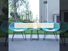 Chaise de table en PE en rotin tissé en extérieur Meubles colorés Tableau en verre trempé
