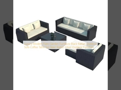 Meubles de jardin de patio moderne de luxe Sofa extérieur en rotin noir Table à café Ensemble de chaise en rotin en acier Meubles d'extérieur