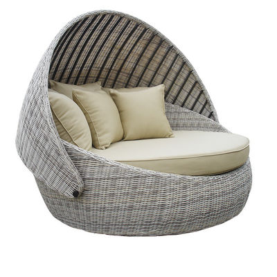 Round Rattan Lounge Chair Sunbed Waterproof Beach Chair Garden Daybed Vine Woven