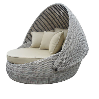 Round Rattan Lounge Chair Sunbed Waterproof Beach Chair Garden Daybed Vine Woven