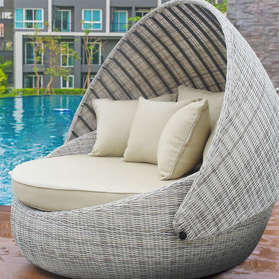 Round Rattan Lounge Chair Sunbed Waterproof Beach Chair Garden Daybed Vine Woven