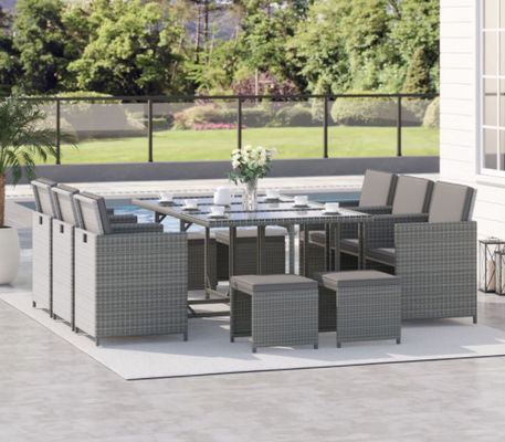 Rattan Wicker Dining Table Furniture Set Metal Lounge Lounger Ottoman Footrest Sofa 11pcs