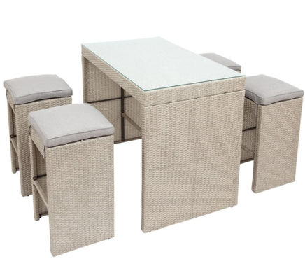 5-Piece Patio Bar Table Rattan Rectangular Dining Table Height Chair