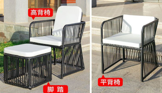 Black Rattan Outdoor Dining Table Rattan Aluminium Frame Waterproof Cushion