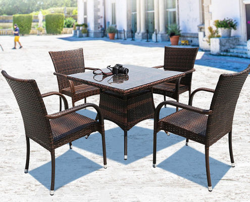Grey Square Outdoor Wicker Dining Table Rattan Chair Outdoor Furniture Rattan