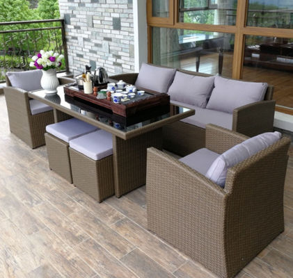 Pe 3 Piece Patio Wicker Rattan Sofa Set Outdoor Dining Table Chairs Furniture Set