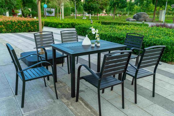 7 Pieces Extendable Modern Black Patio Restaurant 9 Piece Dining Sets Outdoor Garden Porch Aluminum Table and 8 Seater