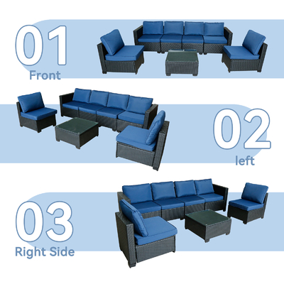 Outdoor Rattan Sofa Table Set with Steel Frame 120x60cm