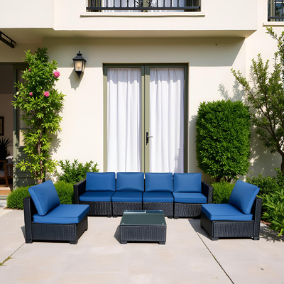 Outdoor Rattan Sofa Table Set with Steel Frame 120x60cm