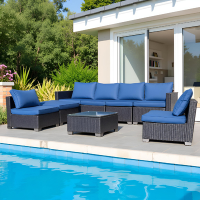 Outdoor Rattan Sofa Table Set with Steel Frame 120x60cm