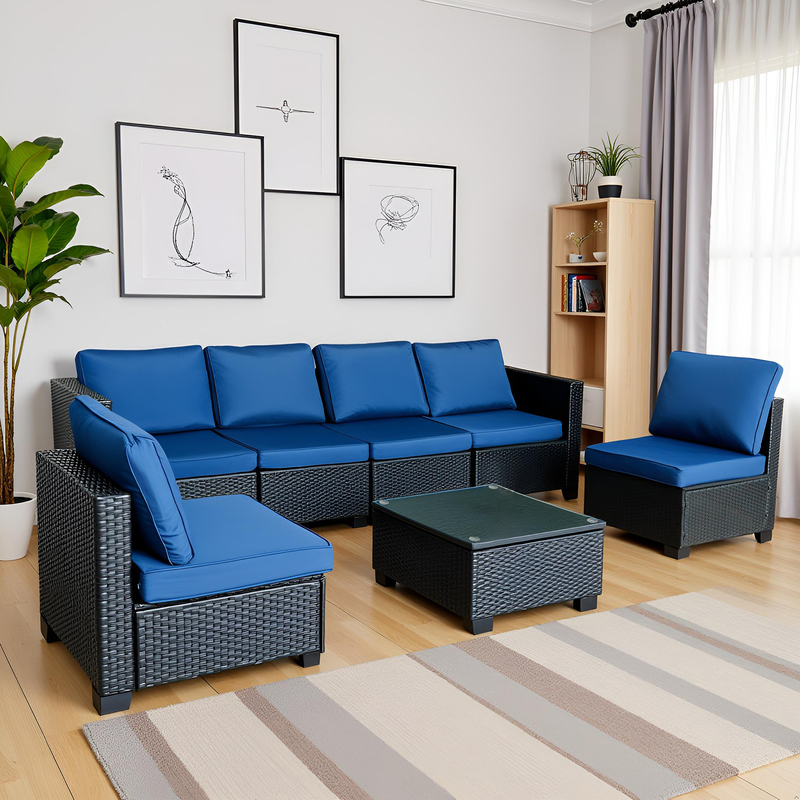 Outdoor Rattan Sofa Table Set with Steel Frame 120x60cm