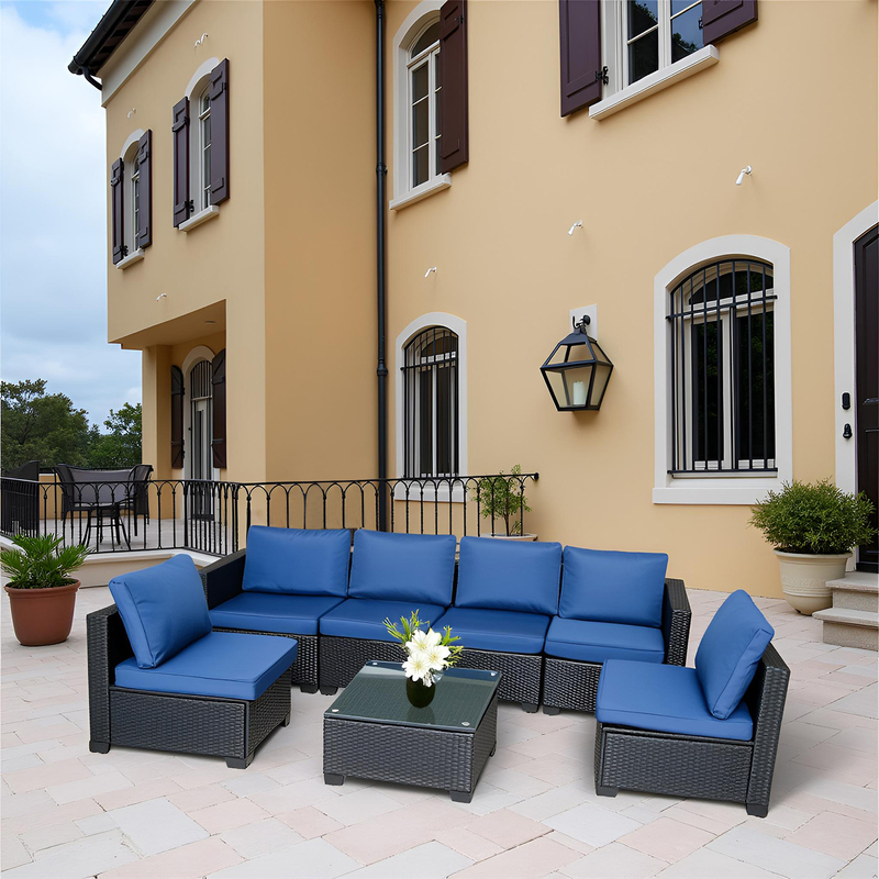 Black Outdoor Rattan Sofa Set with Table 5-Piece UV Resistant